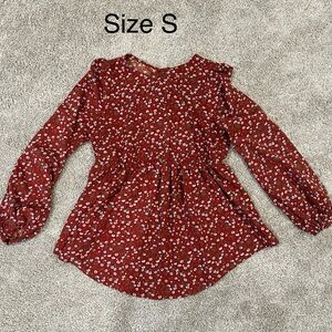 Red Floral Long Sleeve Blouse